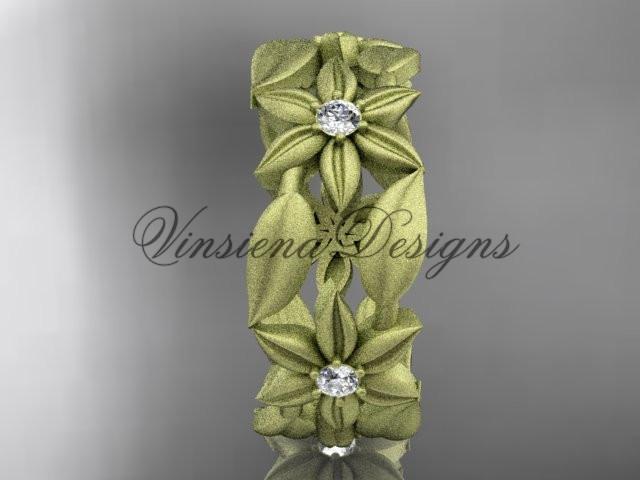14kt yellow gold diamond leaf and vine, flower wedding band ADLR344