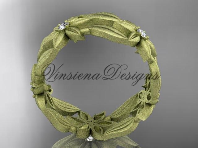 14kt yellow gold diamond leaf and vine, flower wedding band ADLR344