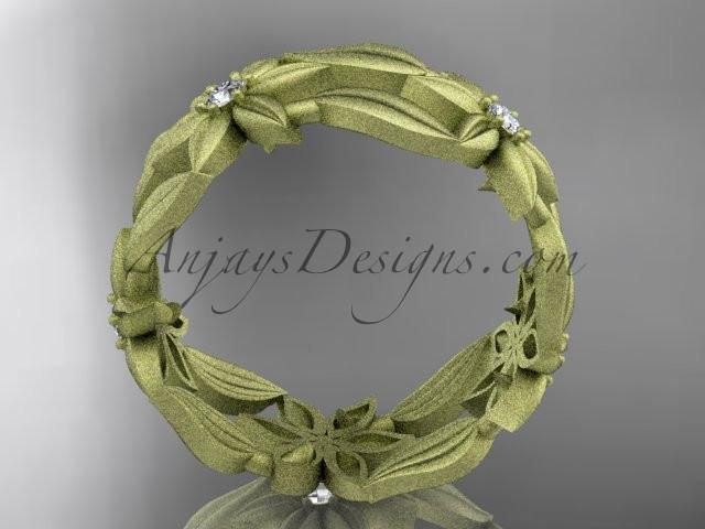 14kt yellow gold diamond leaf and vine, flower wedding ring, engagement ring, wedding band ADLR344 - AnjaysDesigns