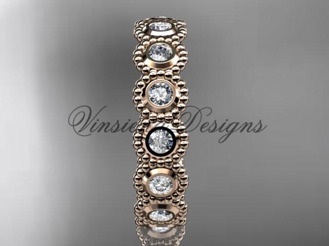 14k rose gold white sapphire flower wedding band, engagement ring ADLR345
