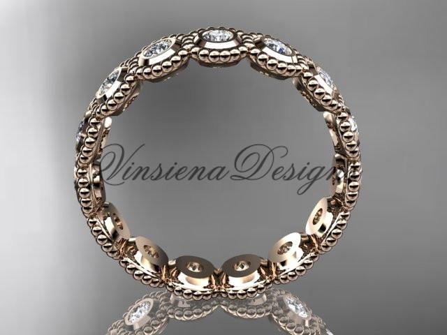 14k rose gold white sapphire flower wedding band, engagement ring ADLR345