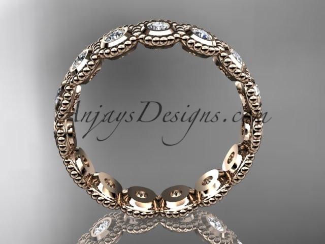 14k rose gold white sapphire flower wedding ring, engagement ring, wedding band ADLR345 - AnjaysDesigns
