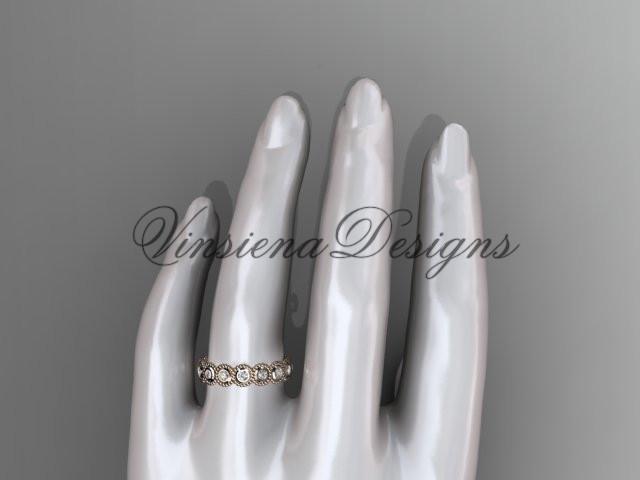 14k rose gold white sapphire flower wedding band, engagement ring ADLR345