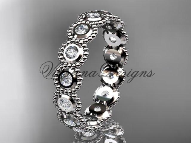 14k white gold white sapphire flower wedding band, engagement ring ADLR345