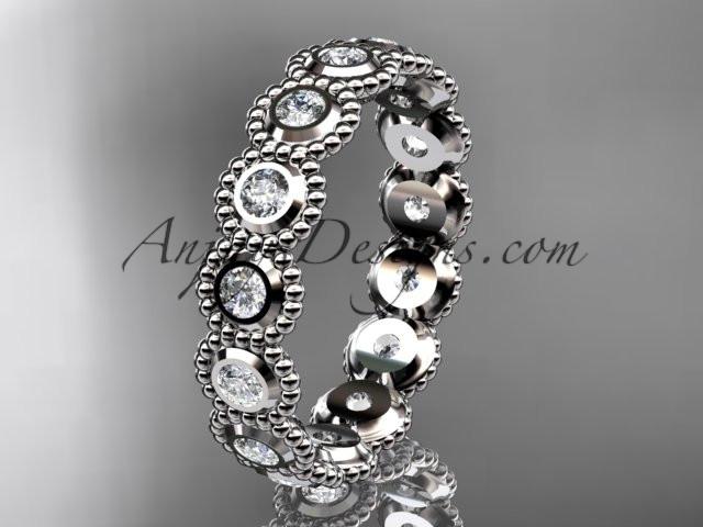 platinum  white sapphire flower wedding ring, engagement ring, wedding band ADLR345 - AnjaysDesigns