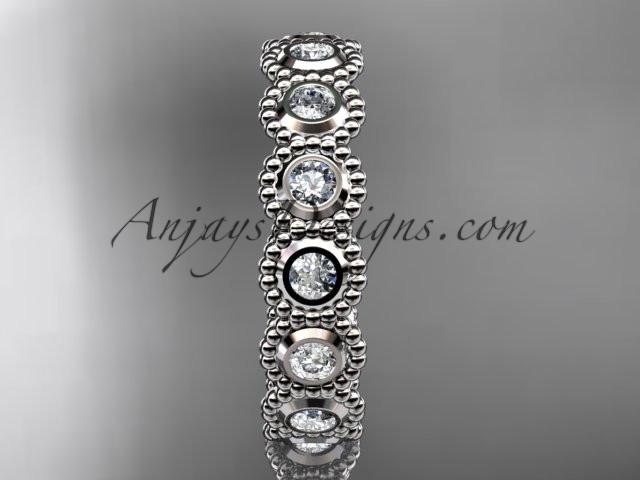 platinum  white sapphire flower wedding ring, engagement ring, wedding band ADLR345 - AnjaysDesigns