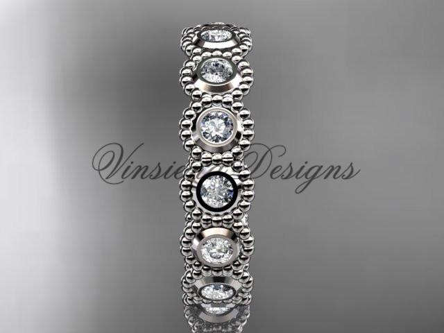 platinum white sapphire flower wedding band, engagement ring ADLR345