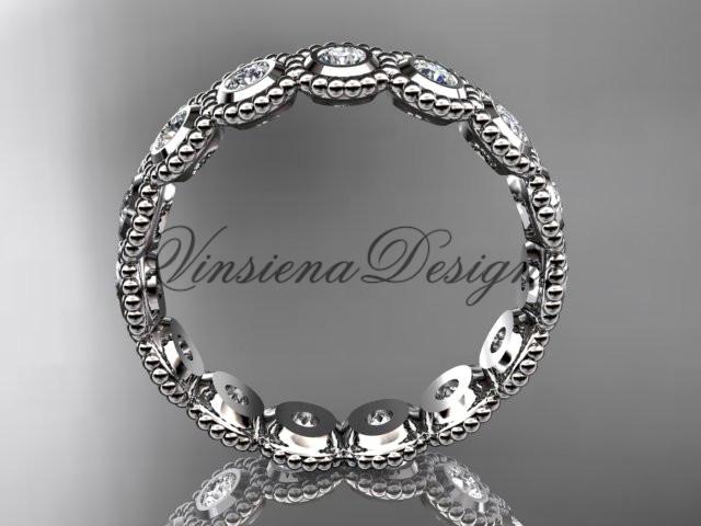 platinum white sapphire flower wedding band, engagement ring ADLR345