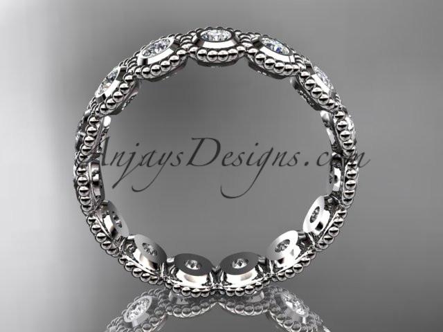 platinum  white sapphire flower wedding ring, engagement ring, wedding band ADLR345 - AnjaysDesigns