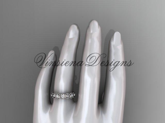 platinum white sapphire flower wedding band, engagement ring ADLR345