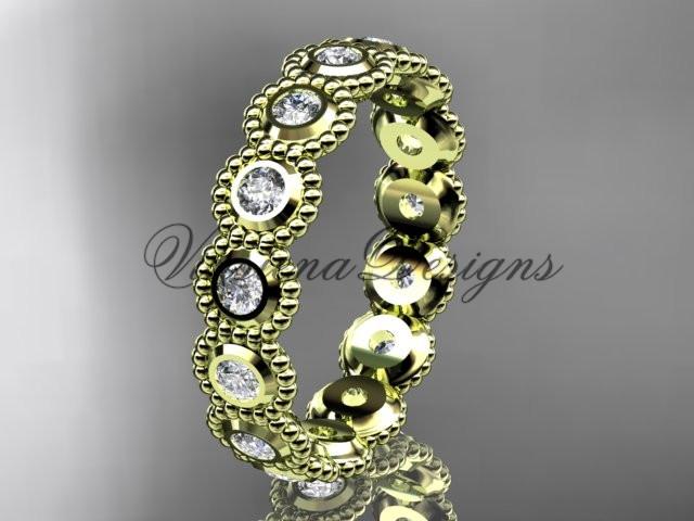 14k yellow gold white sapphire flower wedding band, engagement ring ADLR345