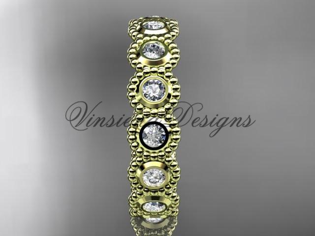 14k yellow gold white sapphire flower wedding band, engagement ring ADLR345