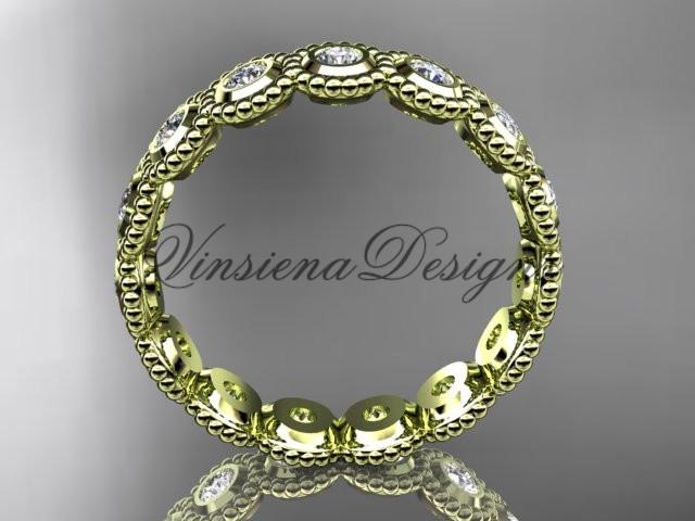 14k yellow gold white sapphire flower wedding band, engagement ring ADLR345