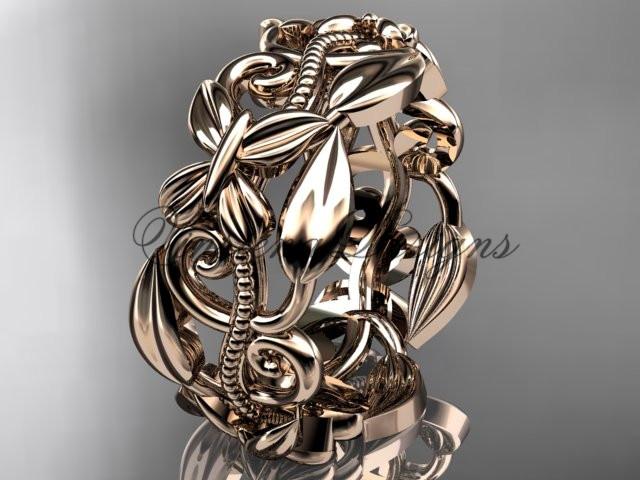 14kt rose gold leaf and vine, flower wedding ring, wedding band ADLR346G