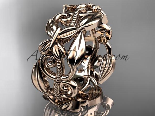 14kt rose gold leaf and vine, butterfly wedding ring,wedding band ADLR346G - AnjaysDesigns