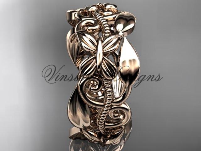 14kt rose gold leaf and vine, flower wedding ring, wedding band ADLR346G