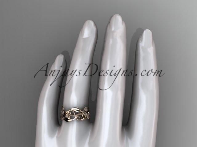 14kt rose gold leaf and vine, butterfly wedding ring,wedding band ADLR346G - AnjaysDesigns