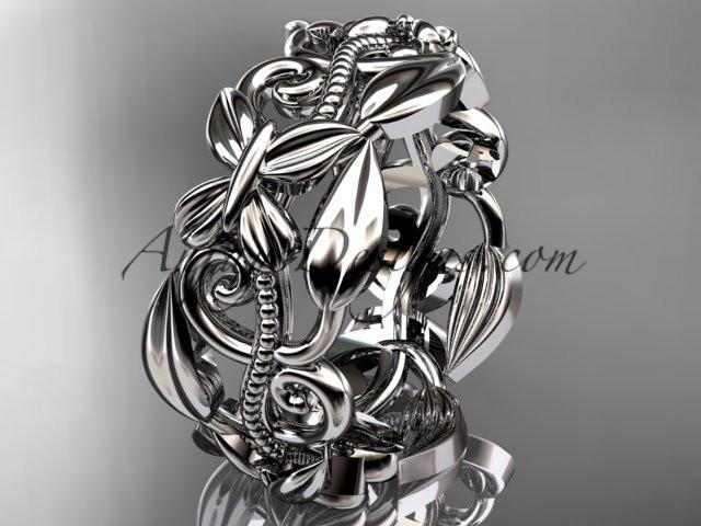 platinum leaf and vine, butterfly wedding ring,wedding band ADLR346G - AnjaysDesigns
