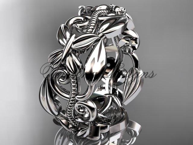 Platinum leaf and vine, flower wedding ring, wedding band ADLR346G