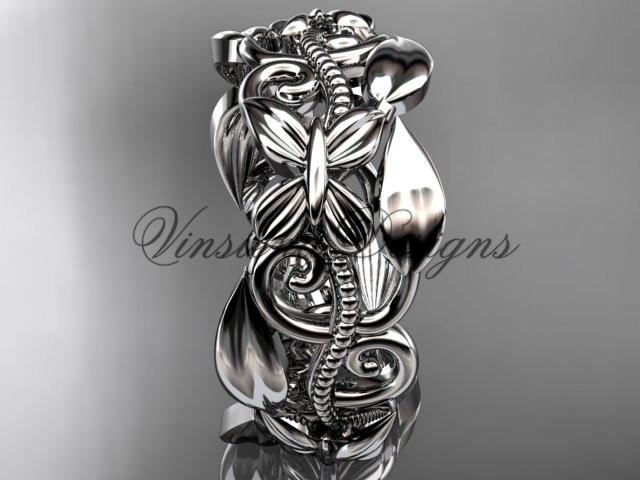 Platinum leaf and vine, flower wedding ring, wedding band ADLR346G