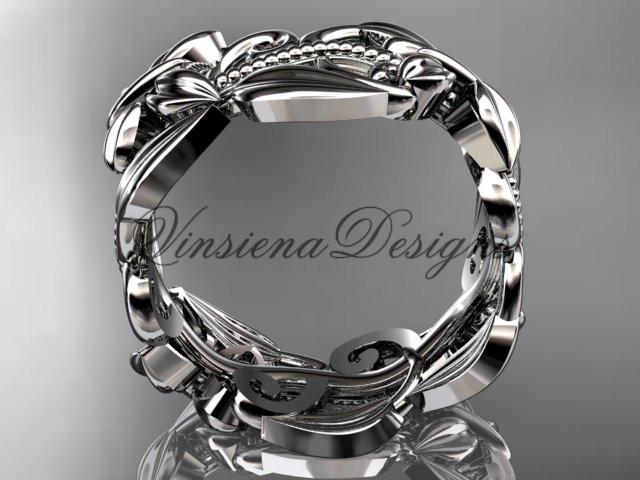 Platinum leaf and vine, flower wedding ring, wedding band ADLR346G