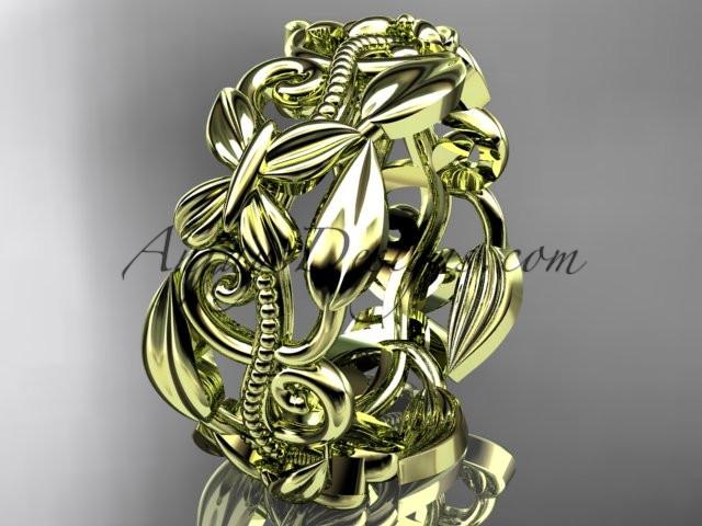 14kt yellow gold leaf and vine, butterfly wedding ring,wedding band ADLR346G - AnjaysDesigns