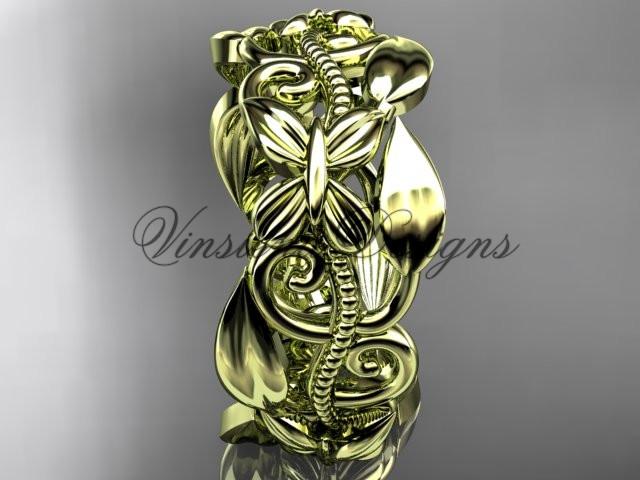 14kt yellow gold leaf and vine, flower wedding ring, wedding band ADLR346G