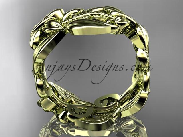 14kt yellow gold leaf and vine, butterfly wedding ring,wedding band ADLR346G - AnjaysDesigns