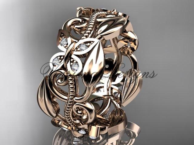 14kt rose gold leaf leaf and vine, butterfly wedding ring, wedding band ADLR346B