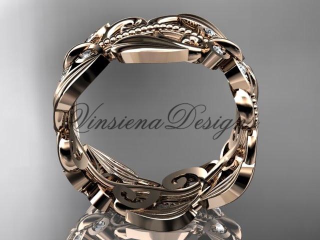 14kt rose gold leaf leaf and vine, butterfly wedding ring, wedding band ADLR346B