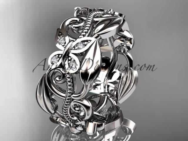 platinum leaf and vine, butterfly wedding ring,wedding band ADLR346B - AnjaysDesigns