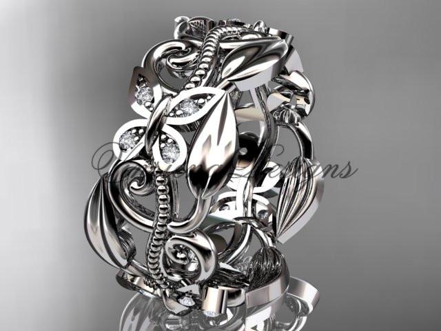 Platinum leaf and vine, butterfly wedding ring, wedding band ADLR346B