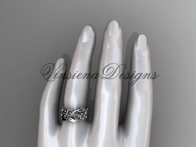 Platinum leaf and vine, butterfly wedding ring, wedding band ADLR346B