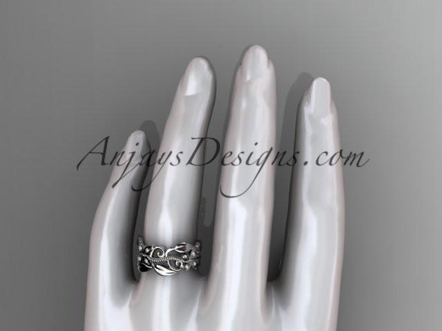 14kt white gold leaf and vine, butterfly wedding ring,wedding band ADLR346B - AnjaysDesigns