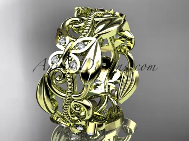 14kt yellow gold leaf and vine, butterfly wedding ring,wedding band ADLR346B - AnjaysDesigns