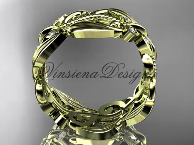 14k yellow gold leaf and vine, butterfly wedding ring, wedding band ADLR346B
