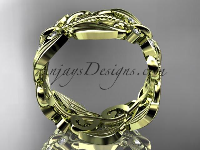 14kt yellow gold leaf and vine, butterfly wedding ring,wedding band ADLR346B - AnjaysDesigns