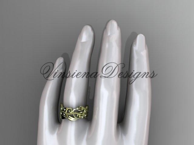 14k yellow gold leaf and vine, butterfly wedding ring, wedding band ADLR346B