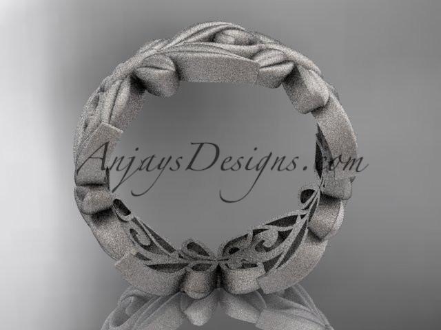 platinum matte finish leaf and vine, butterfly wedding ring,wedding band ADLR348G - AnjaysDesigns