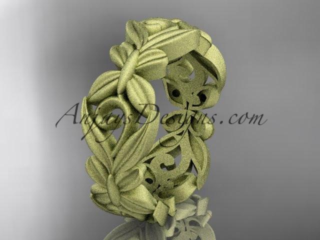 14kt yellow gold matte finish leaf and vine, butterfly wedding ring,wedding band ADLR348G - AnjaysDesigns