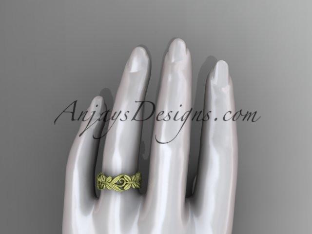 14kt yellow gold matte finish leaf and vine, butterfly wedding ring,wedding band ADLR348G - AnjaysDesigns