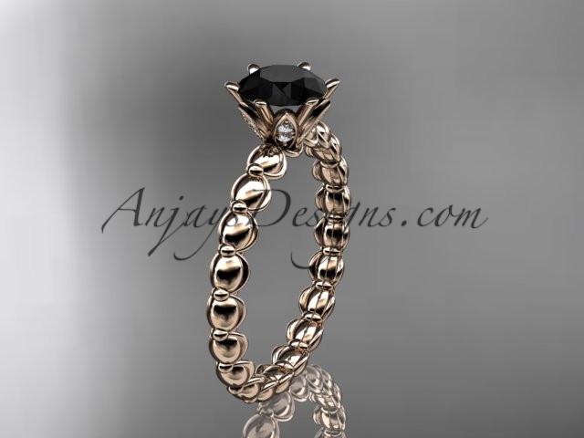 14k rose gold diamond vine and leaf wedding ring, engagement ring with Black Diamond center stone ADLR34 - AnjaysDesigns