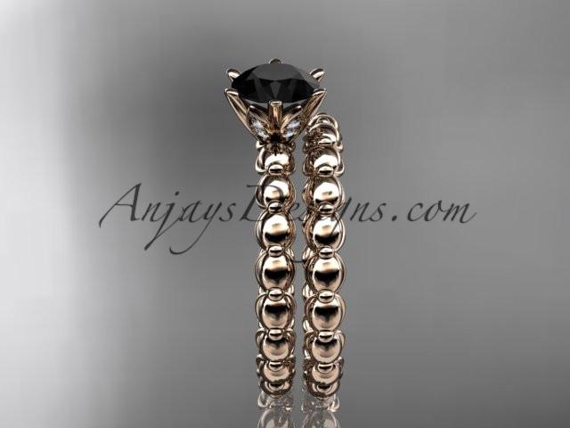 14k rose gold diamond wedding ring, engagement set with a Black Diamond center stone ADLR34S - AnjaysDesigns