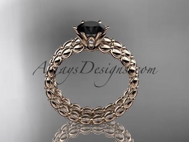 14k rose gold diamond wedding ring, engagement set with a Black Diamond center stone ADLR34S - AnjaysDesigns
