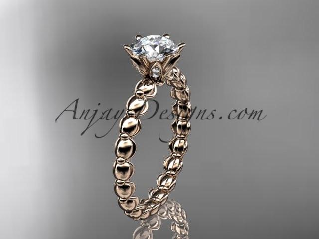 14k rose gold diamond vine and leaf wedding ring, engagement ring with "Forever One" Moissanite center stone ADLR34 - AnjaysDesigns