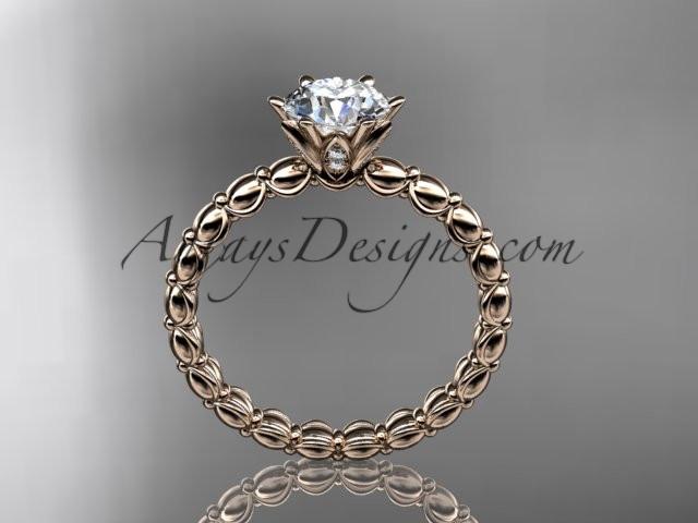 14k rose gold diamond vine and leaf wedding ring, engagement ring with "Forever One" Moissanite center stone ADLR34 - AnjaysDesigns