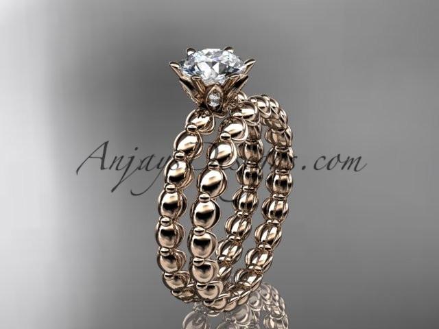 14k rose gold diamond wedding ring, engagement set ADLR34S - AnjaysDesigns