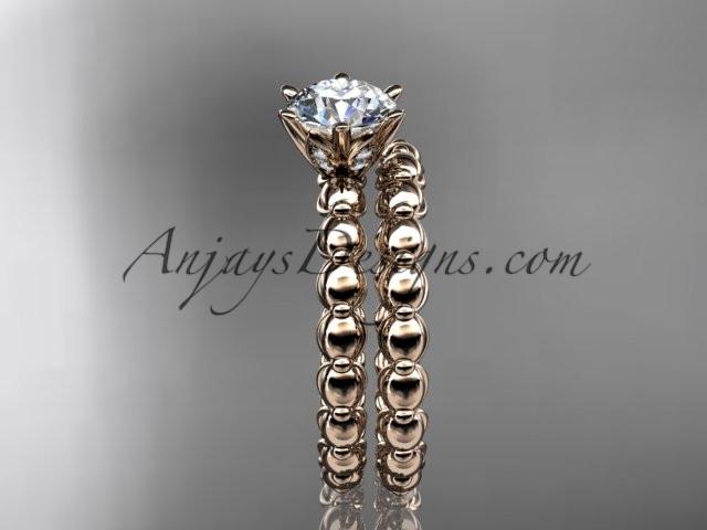14k rose gold diamond wedding ring, engagement set with a "Forever One" Moissanite ADLR34S - AnjaysDesigns