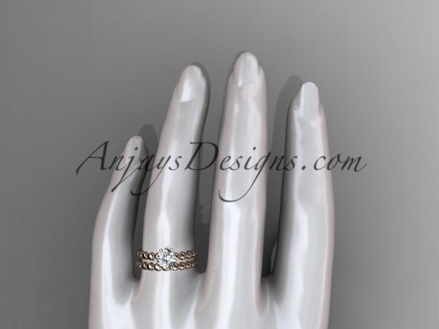 14k rose gold diamond wedding ring, engagement set with a "Forever One" Moissanite ADLR34S - AnjaysDesigns