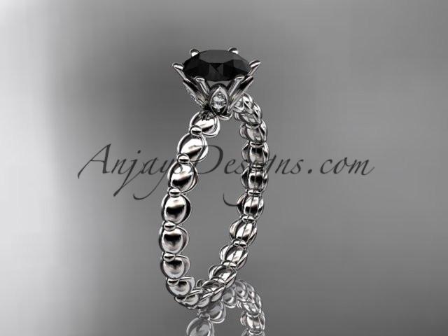 platinum diamond vine and leaf wedding ring, engagement ring with Black Diamond center stone ADLR34 - AnjaysDesigns